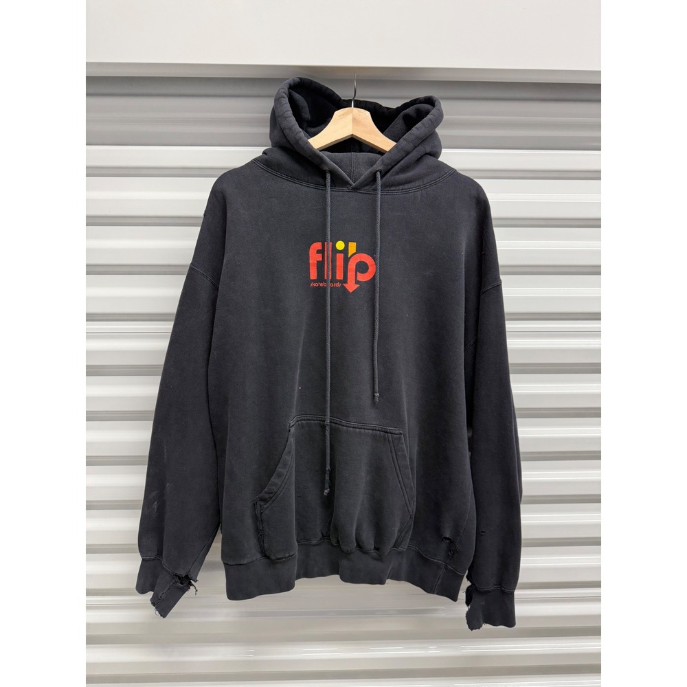Flip Skateboards Hoodie Mens Medium Black Vintage Skate‎ Thrashed Made in USA